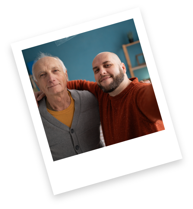 Polaroid d'une personne âgée avec son aidant